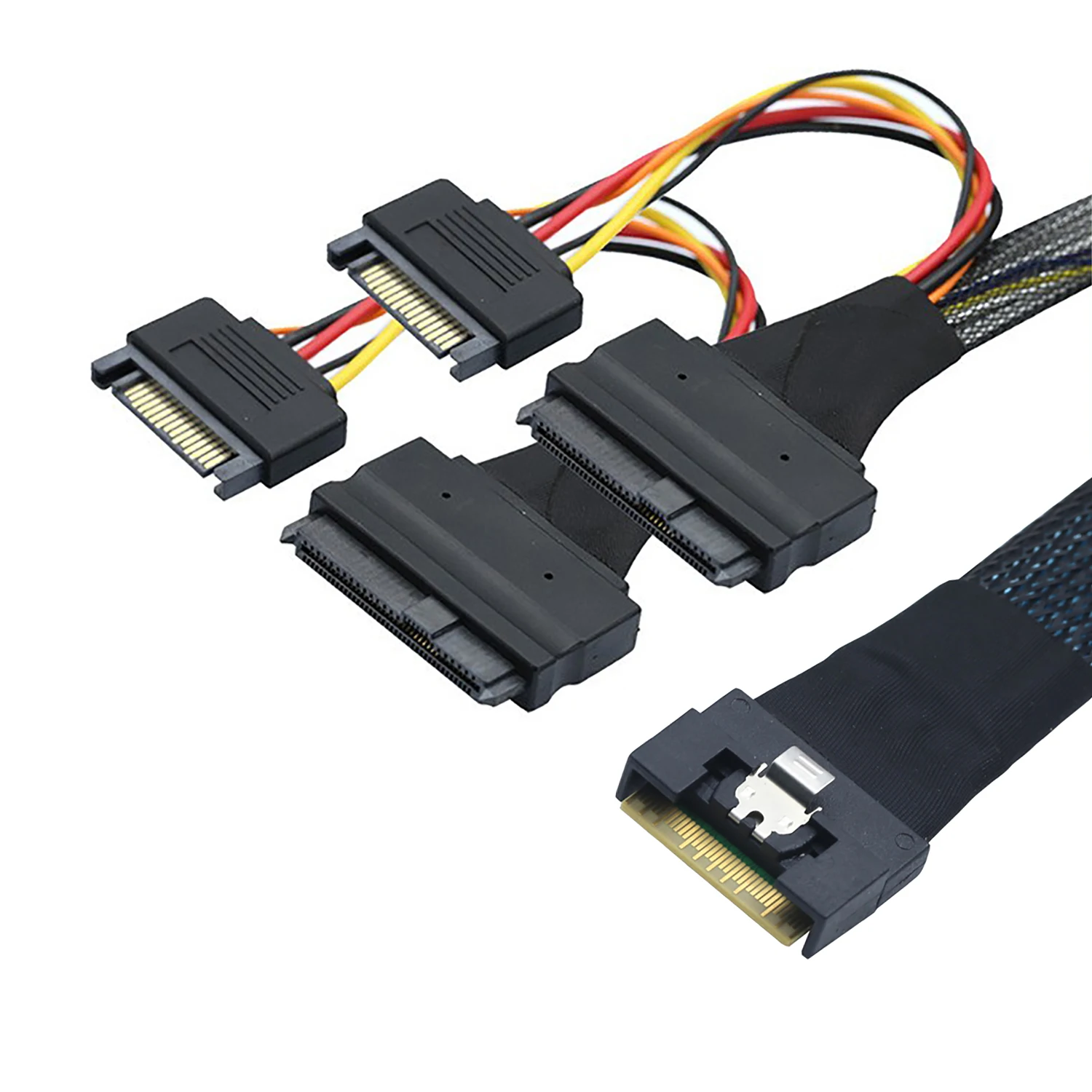 PCI-E Slimline SAS All Inclusive Scoop-Proof SFF-8654 8i to 2X SFF-8639 U.2 U2 with 15P SATA Power NVME SSD Cable