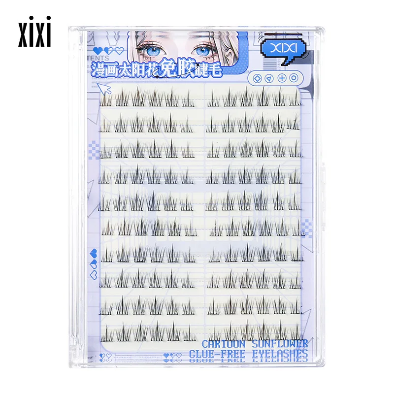 XIXI Comics Sunflower Eyelashes Glue-Free Small White Easy to Use for Beginners Natural Looking Eye Enhancements for Photo Studi