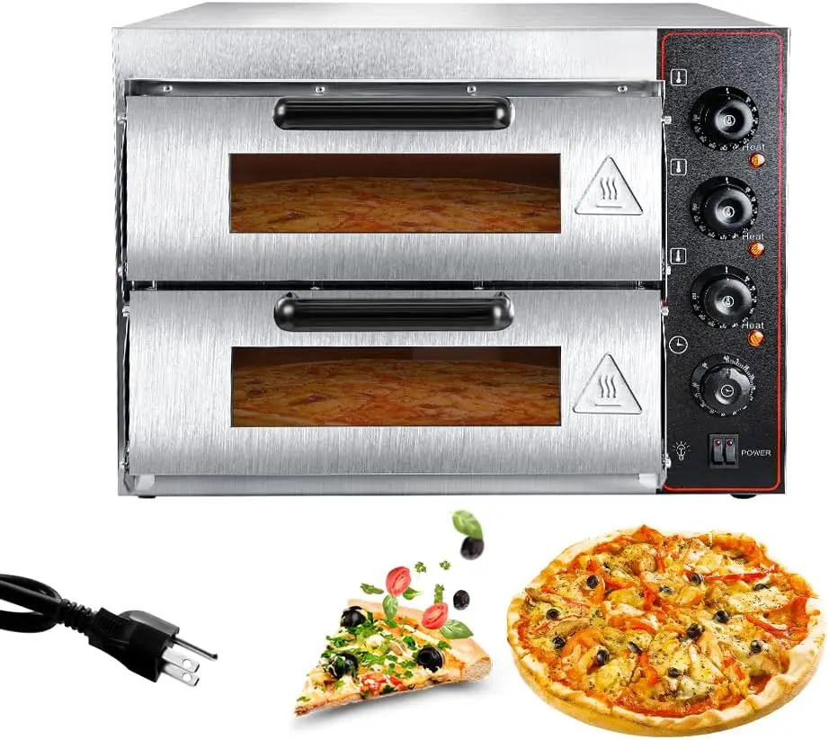 Shikha Commercial Pizza Oven 16 Inch Pizza Double Deck 3000W 110V Electric Oven Multipurpose Toaster Bake Broiler 40L Capacity