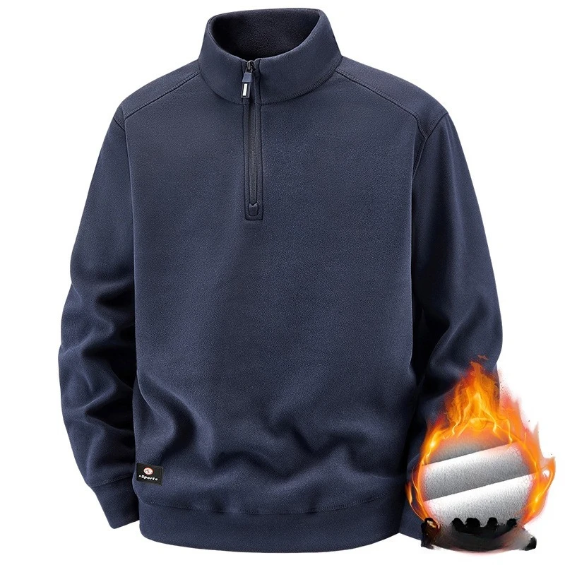 Men's Winter Stand-up Collar Polo Shirt American Fashion Heavyweight Thickened Warm Casual Top for Men comfortable and stylish