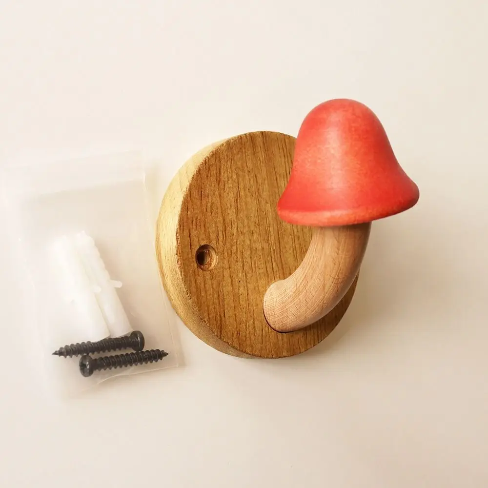 Convenient Wall Hanging Mushroom Wood Hook Cute Cartoon Key Holder Hooks Load-bearing Creativity Door Storage Hook Toilet