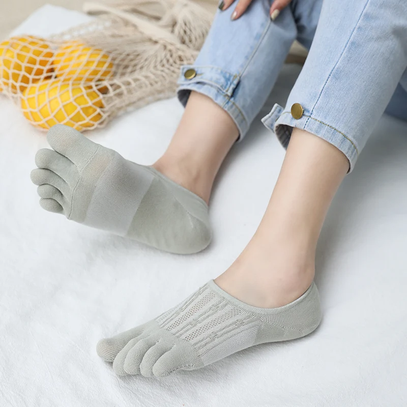 Of Shallow Mouth Invisible Five Finger Boat Socks With Split Toes, Socks Solid Color Cotton Sweat Socks Women