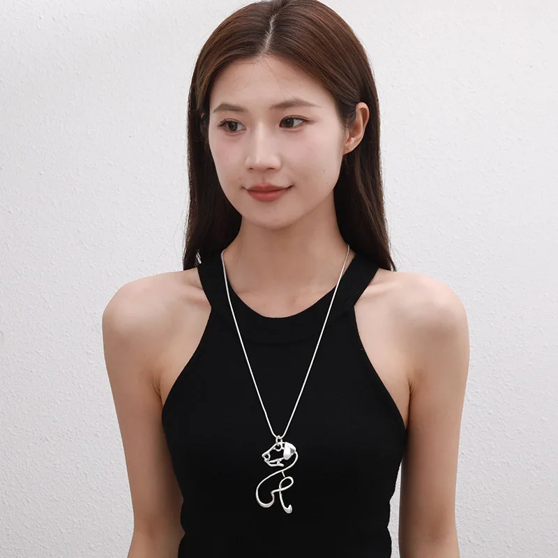 

Kaseakia Sweater Chain Puppy Irregular Geometric Lines Metal Long Necklace for Women