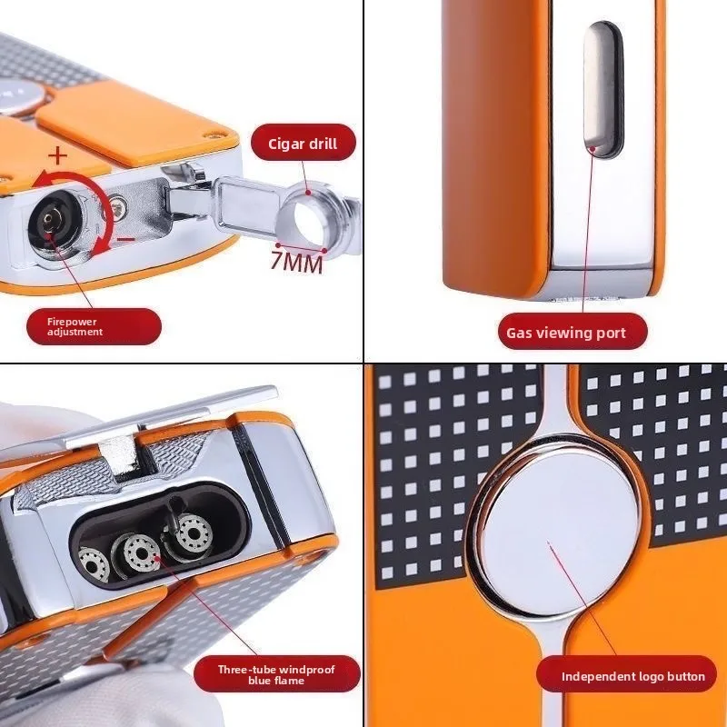 New Windproof Multi functional Three Dash Inflatable Lighter, High end Cigar Lighter, Cigar Accessories, Men's Gift