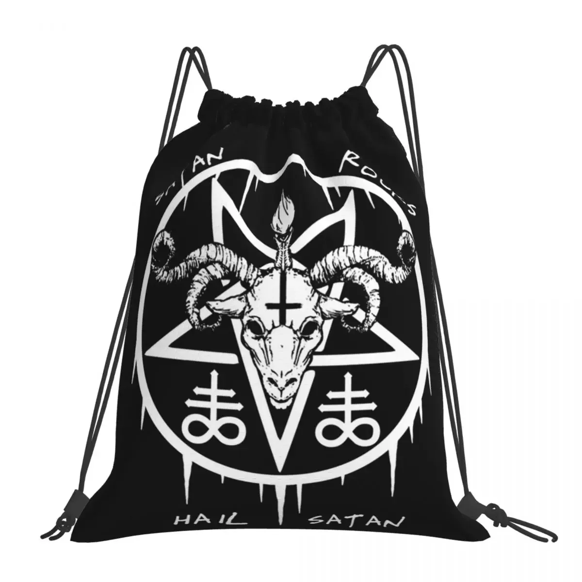 HAIL SATAN - SATAN ROCKS - FUNNY SATANIC OCCULT Backpacks Drawstring Bags Drawstring Bundle Pocket Sundries Bag BookBag