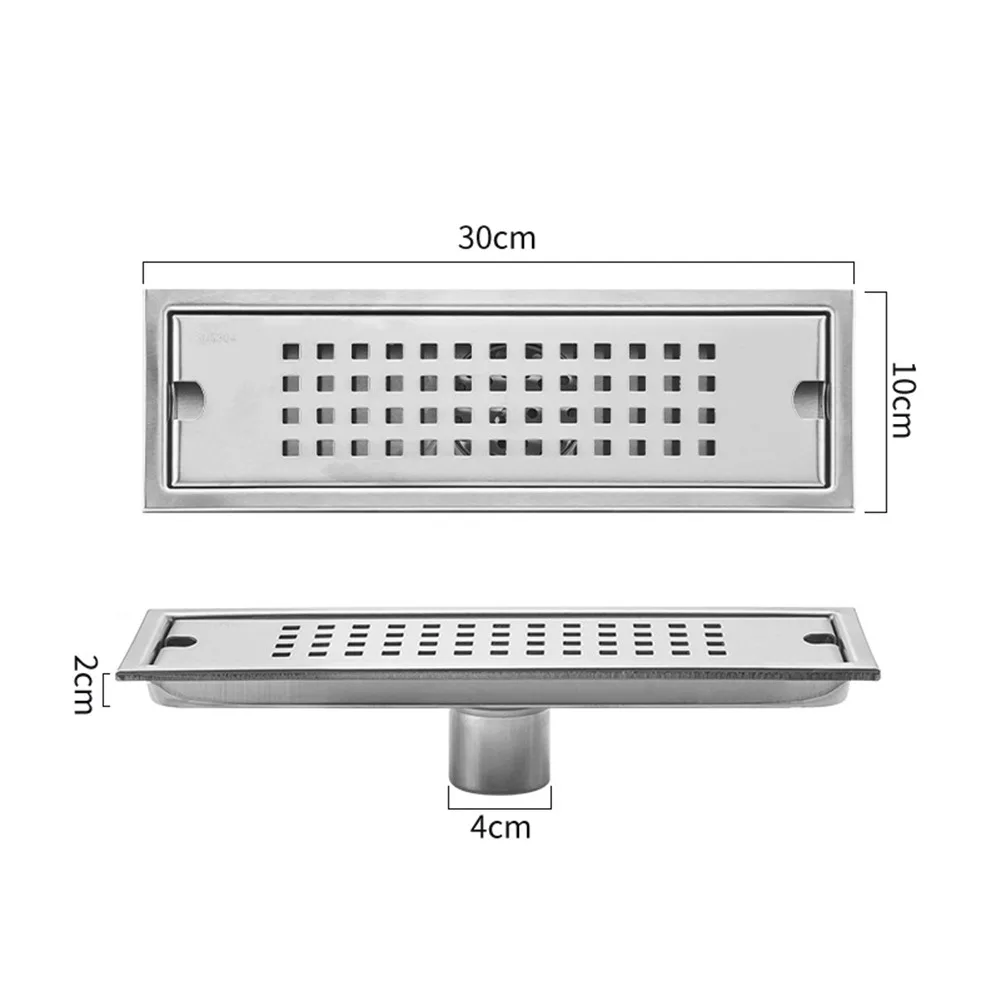 

With Strainer Cover Shower Floor Drain Stainless Steel Rectangle Shape Bathroom Sink Strainer Anti-odor Removable Drain Filter