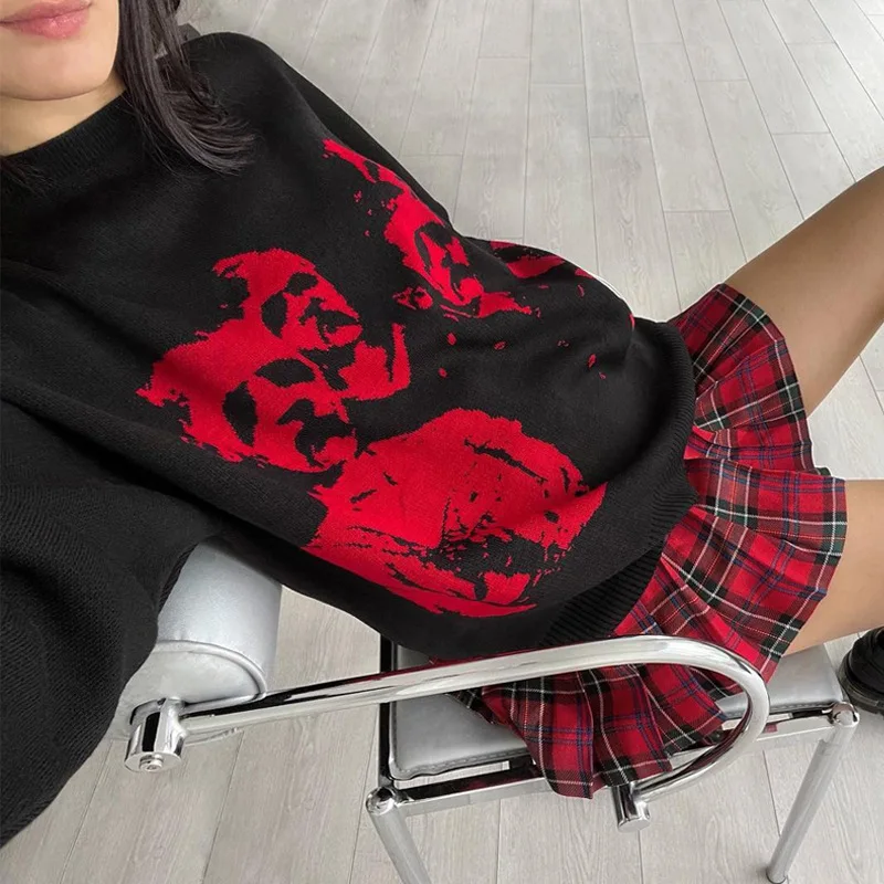 

Свитер унисекс оверсайз в стиле хип-хоп и харадзюку, вязаный, с абстрактным портретным принтом, хлопковый, зимний, модный, повседневный.