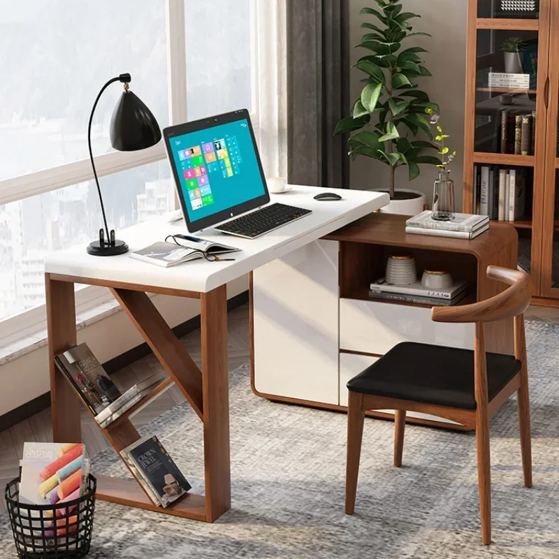 

Компьютерный стол в скандинавском стиле, простой современный угловой стол для спальни с комбинированным книжным шкафом