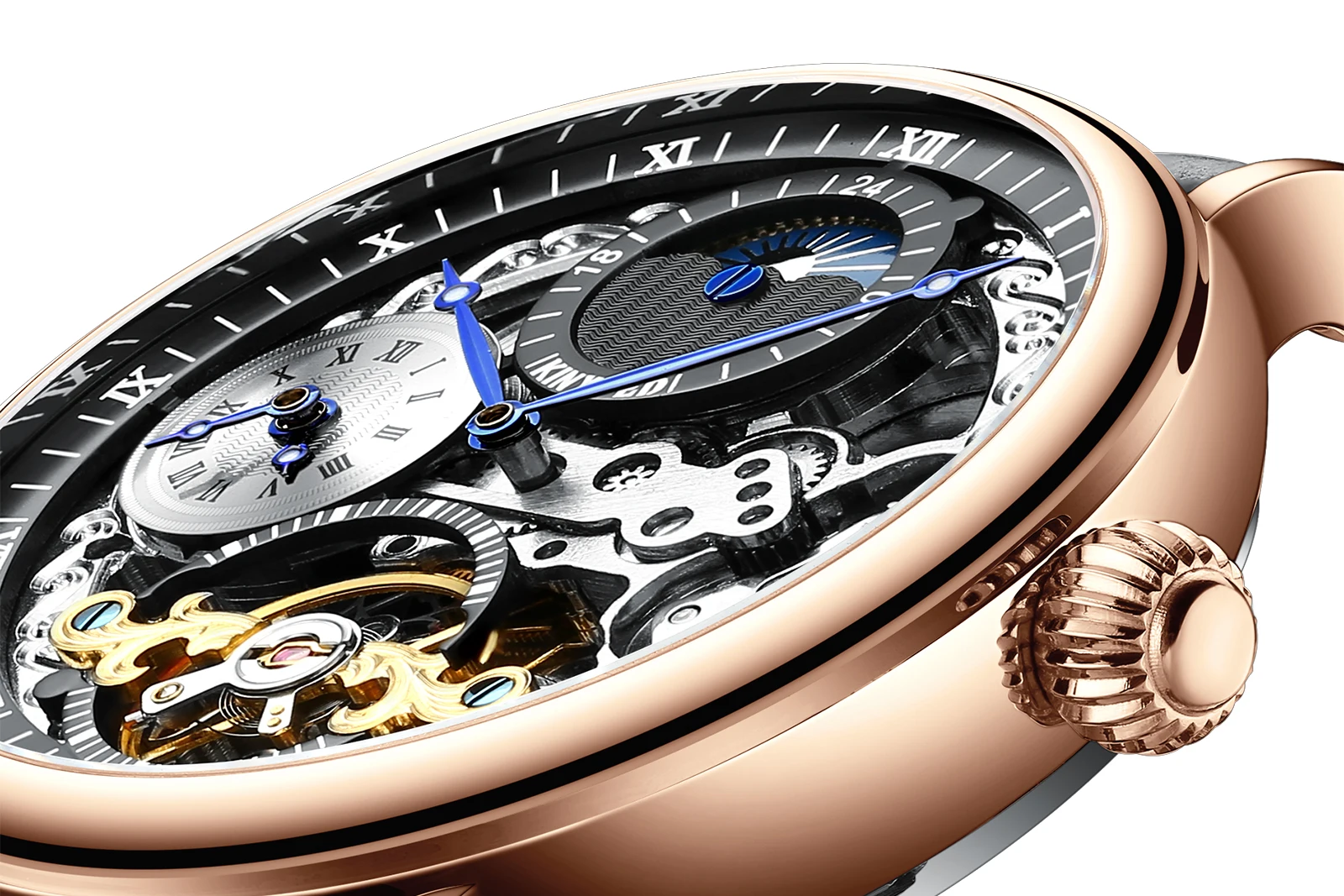 ساعة KINYUED للرجال مع ساعة ميكانيكية أوتوماتيكية توربيون هيكل عظمي للرجال، ساعة ميكانيكية للرجال