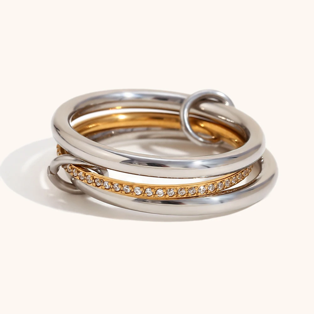 La. Muses Color Mix Dual Tone Multi-layer Circle Stainless steel Women\'s Ring Trendy Fashion Daily Versatile Jewelry