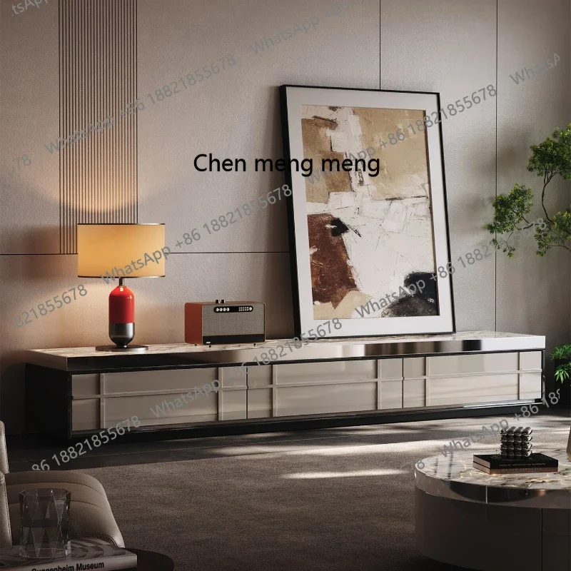 

High-grade snowflake jade luxury stone TV cabinet Italian minimalist high-end living room storage cabinet villa home