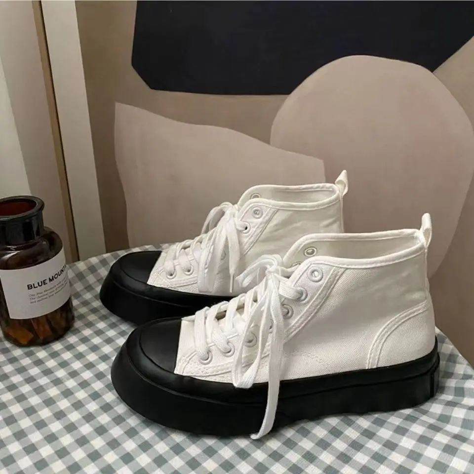 Female Footwear Canvas High Top Women\'s Shoes Lace Up White Shoe On Offer Quality 39 Fashion 2024 Stylish And Low Price A