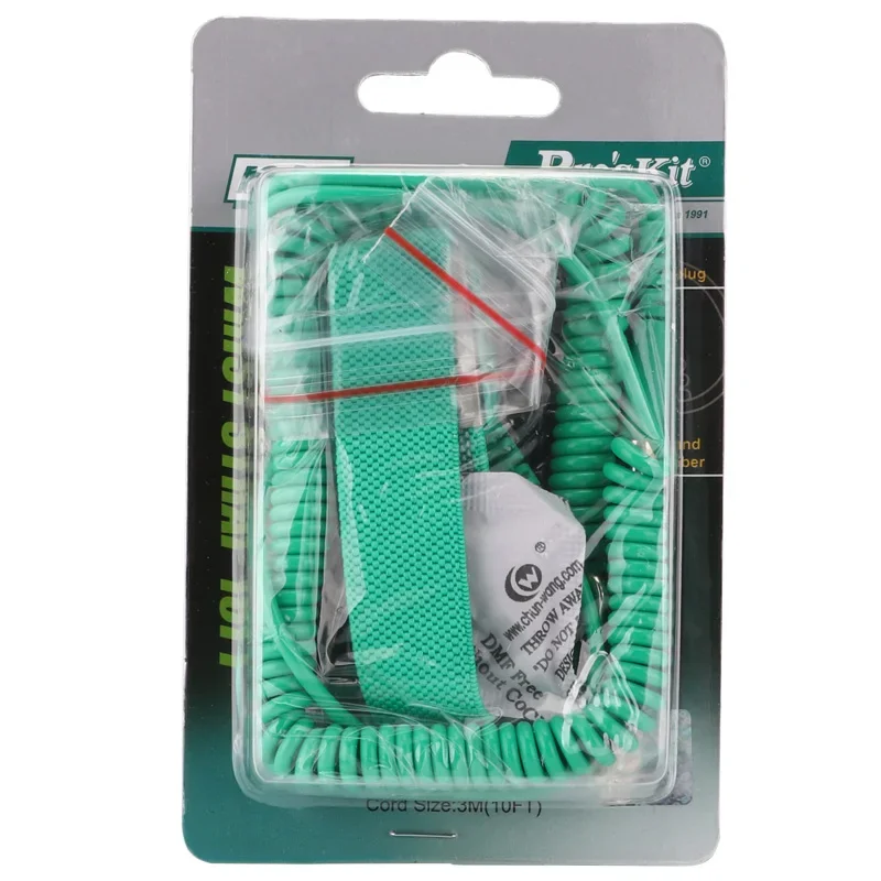 Pro'sKit 3M สายสีเขียว Anti-Static สายรัดข้อมือ AS-611ปลั๊กยาง + จระเข้ Collet TPR ยืดหยุ่นพลาสติก Anti-Static สร้อยข้อมือ