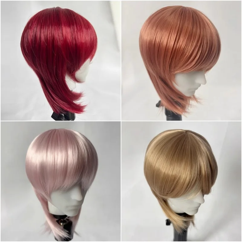 BJD 가발 짧은 머리 1/3 1/4 인형용 SD MSD MDD 가발 인형용 흰색 금색 검정색 분홍색 갈색 파란색 녹색 머리