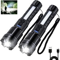 Powerful XHP50 LED Flashlight Waterproof 18650 Torch With Side Light 7 Modes Camping Fishing Lantern USB Rechargeable Zoom Lamp