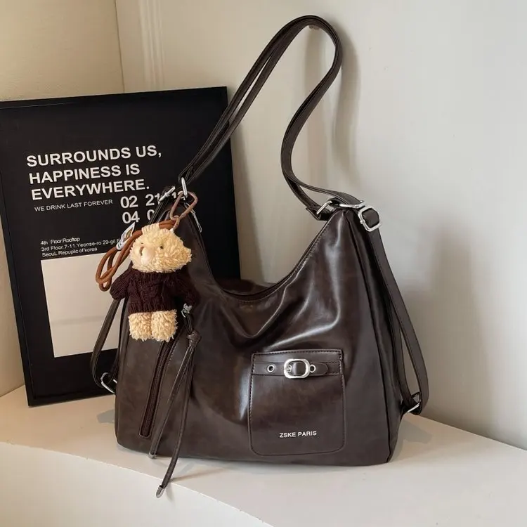 

Зима 2025 575 Новая коричневая сумка без подвески большой вместимости, сумка через плечо, модная и простая