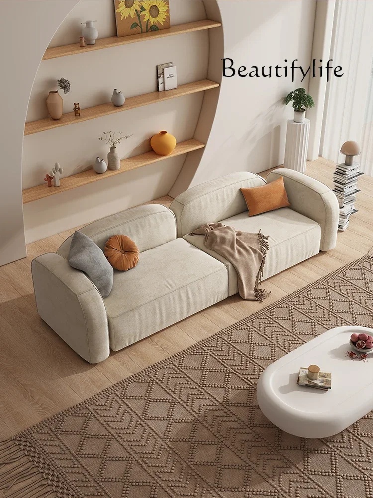 French technology cloth sofa living room small apartment cream style simple modern straight row three sofa