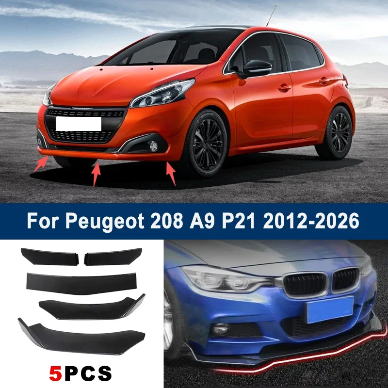 

Adjustable 5Pcs Sectional Front Spoiler Lip For Peugeot 208 A9 P21 2012-2026 Front Bumper Splitter Car Exterior Sport Body Kit