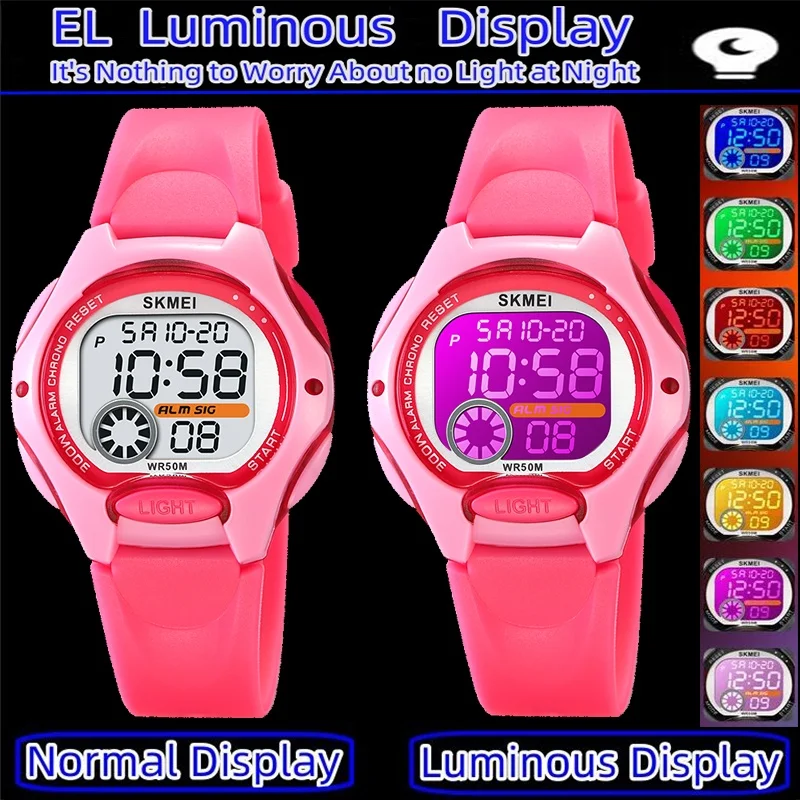 Relojes deportivos impermeables marca Skmei para niños, reloj despertador con cronógrafo Digital LED, reloj de pulsera para niños de 12 a 24 horas, niños y niñas