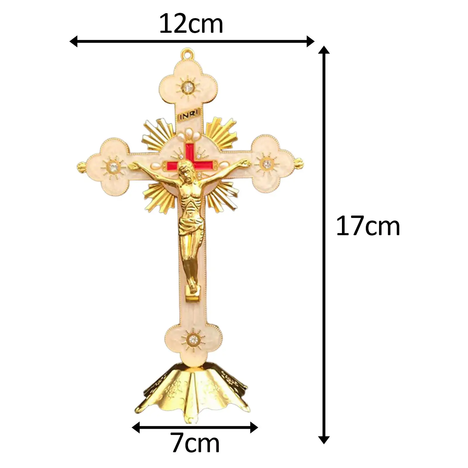 Standing Crucifix Alloy Table Cross Religious Ornament Home Decor Figurine Collectible for Altar