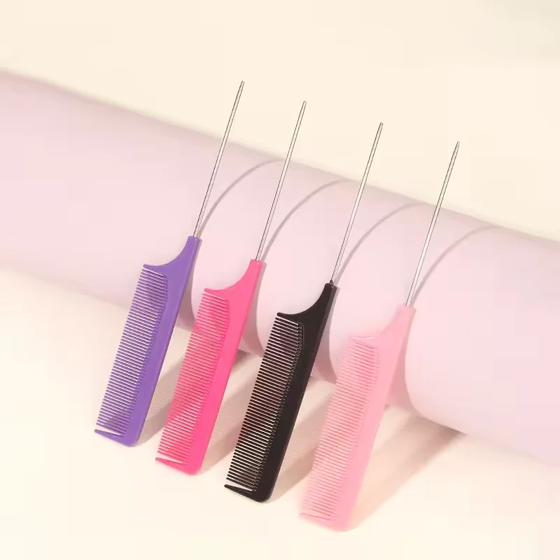 Professional Hair Tail Combs Stainless Steel Salon Cut Styling Comb Spiked Hair Care Styling Tools Barber Accessories Fine Teeth