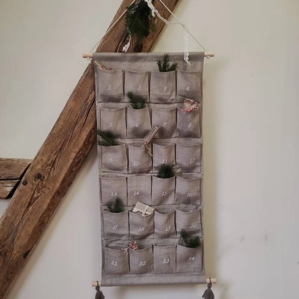 Рождественский орнамент на заказ, многоразовый тканевый адвент-календарь, настенный подвесной с 24 карманами для детей, семейный рождественский декор обратного отсчета