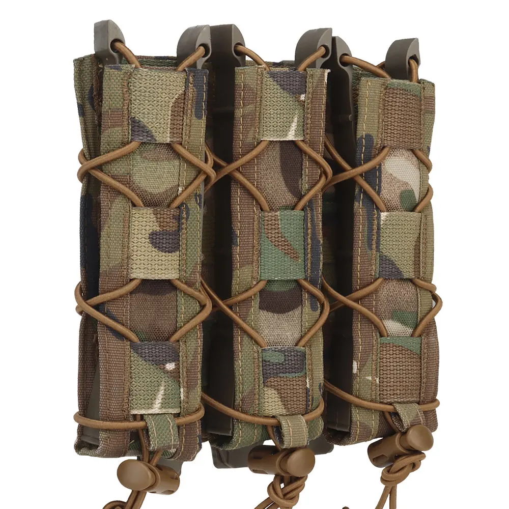 Tactical Tiger Type Long Triple Magazine Pouch Quick Pull Pistol Molle Mag Bag for .40 .45 MP5 MP7 MP9 MP10 MPX Gear