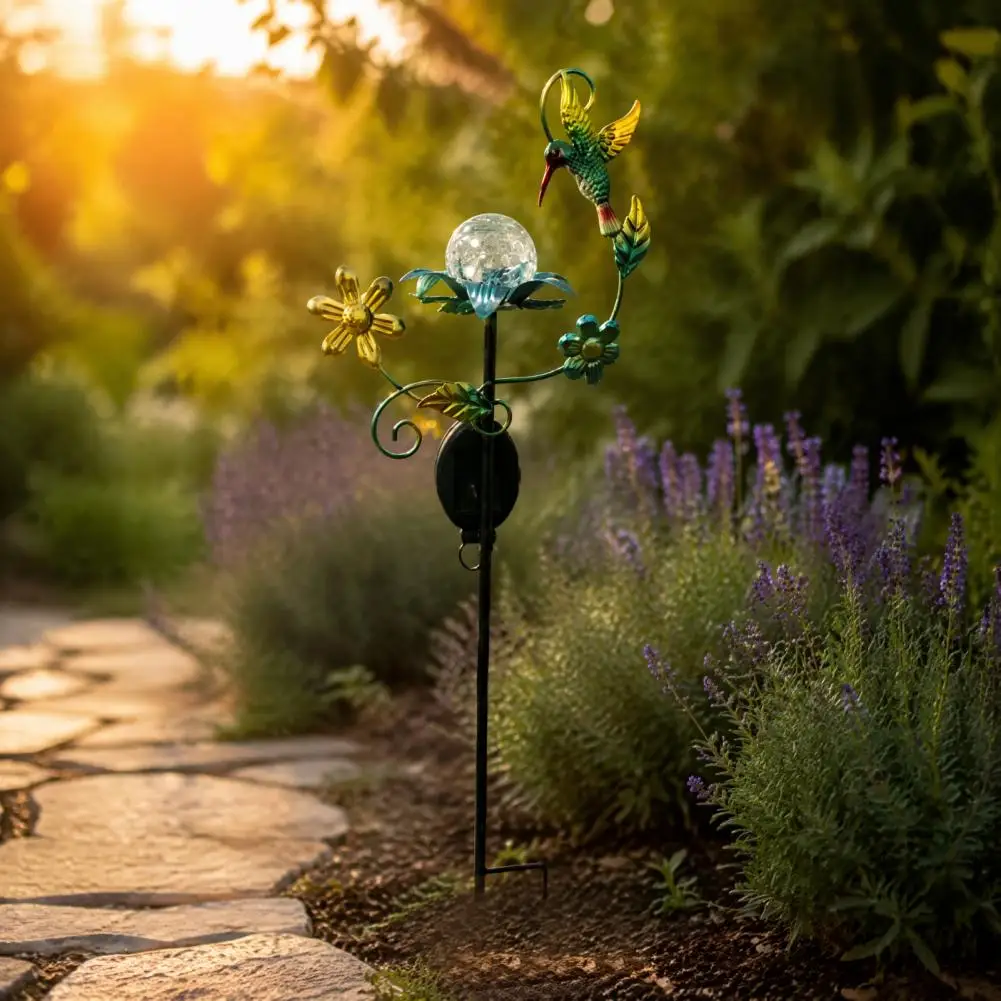 Outdoor Solar Garden Lights Colorful Metal Outdoor Decorations Solar Glass Cracked Ball Garden Light Butterfly for Patio