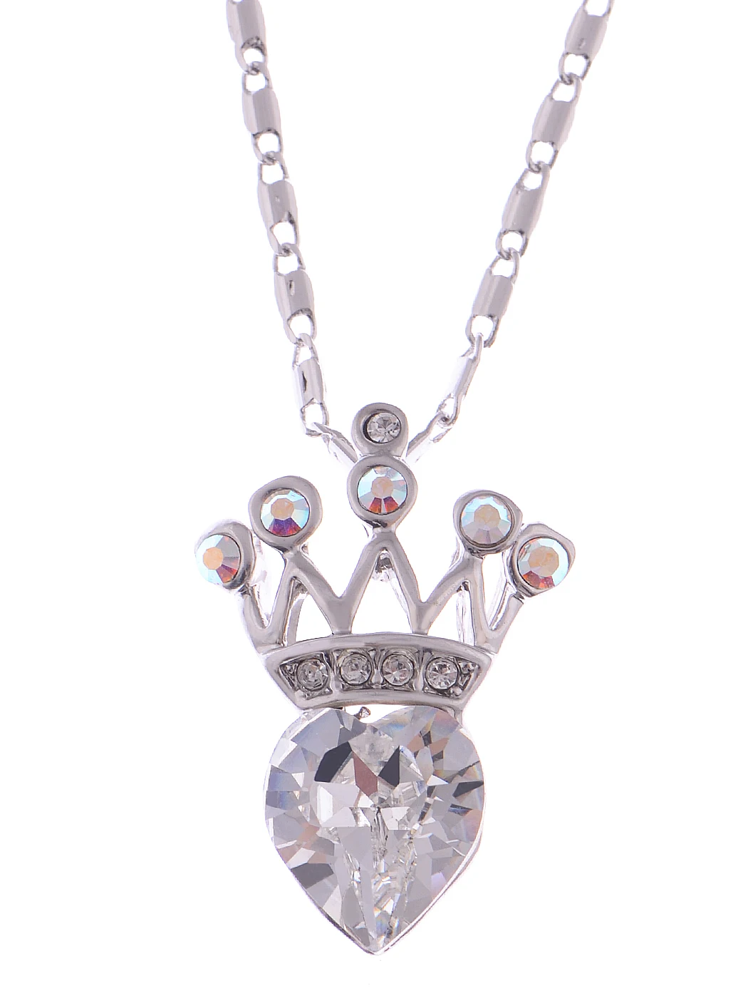 Crystal Elements Petite Heart Shaped Royalty Crown Pendant Necklace