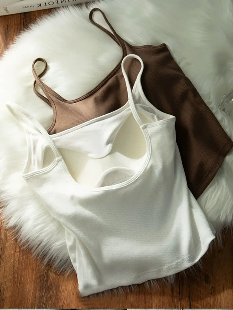 U-Shape Hollow out Back Small Strap Vest Women Summer Inner Match Beautiful Back Bra Integrated with Chest Pad Tube Top