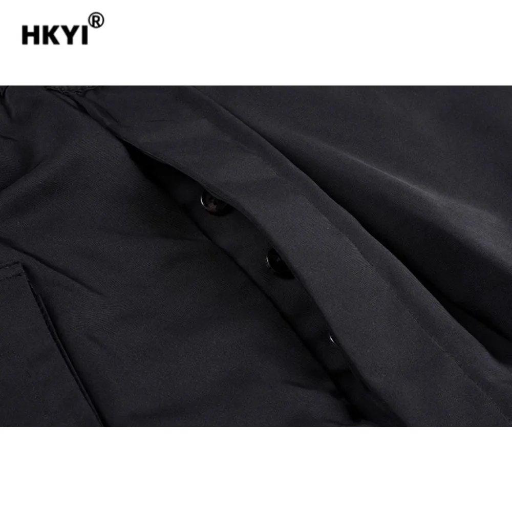 HKYI Men shorts front pocket fabric zipper button workwear mid  pants with multiple pockets loose pants
