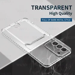 Transparent Card Bag Wallet Cell Phone Case For Samsung Galaxy S25 S26 Ultra S24 Note 20 Ultra 8 9 10 Plus Shockproof Soft Cover