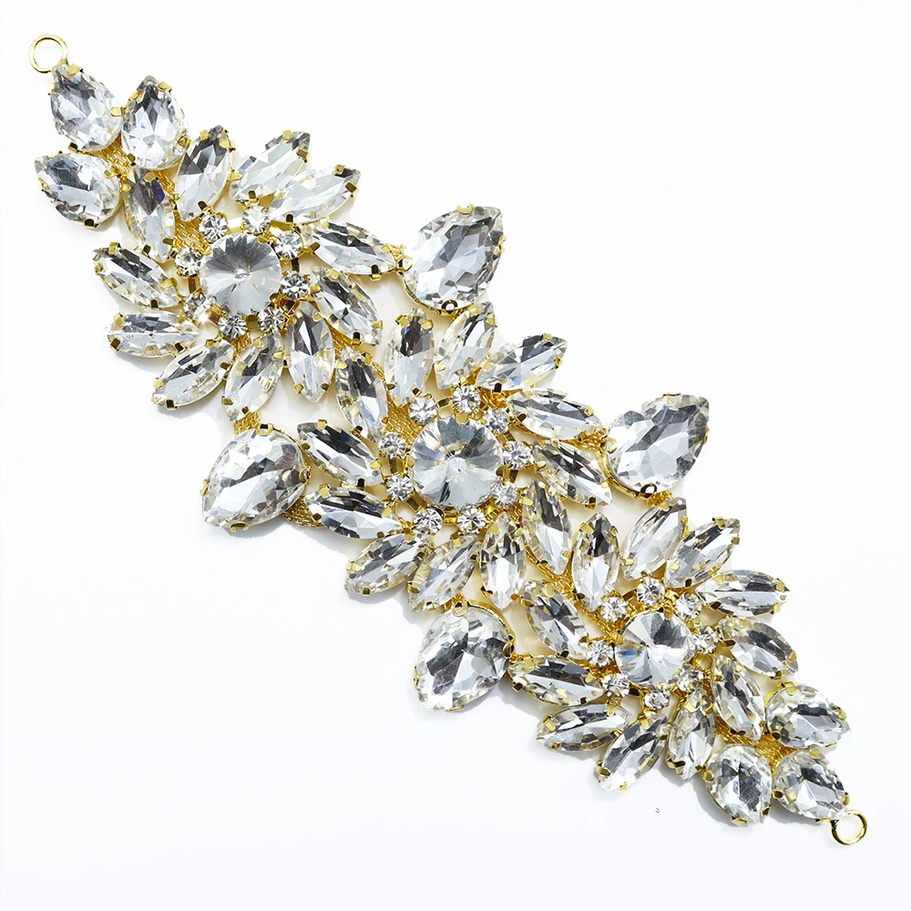 Rhinestone Applique Belt Marquise Crystal Diamante Patch Hand Welded Motif for Wedding Dress Sash Hat