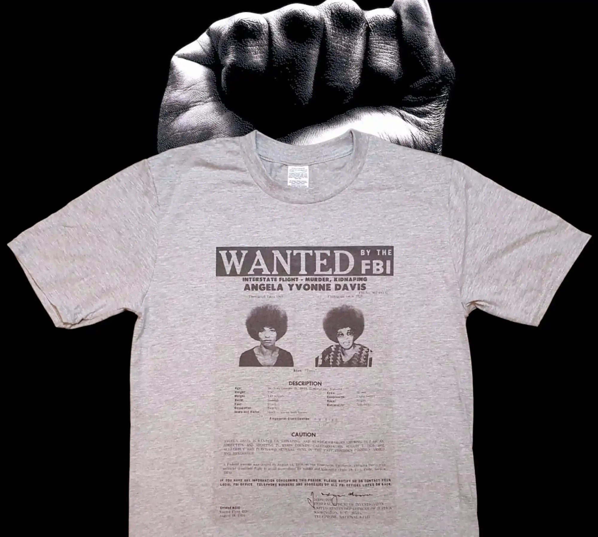 Angela Davis FBI Wanted Poster Grey T shirt sizes available S 3XL Personalisation upon request