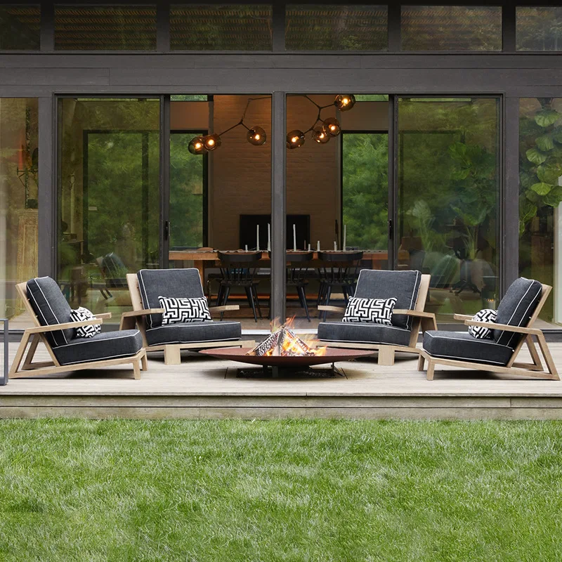 

！@Nordic Solid Wood Sofa and Teak Set for Homestay Hotel, Outdoor Sofa for Garden and Balcony, Leisure Outdoor Furniture