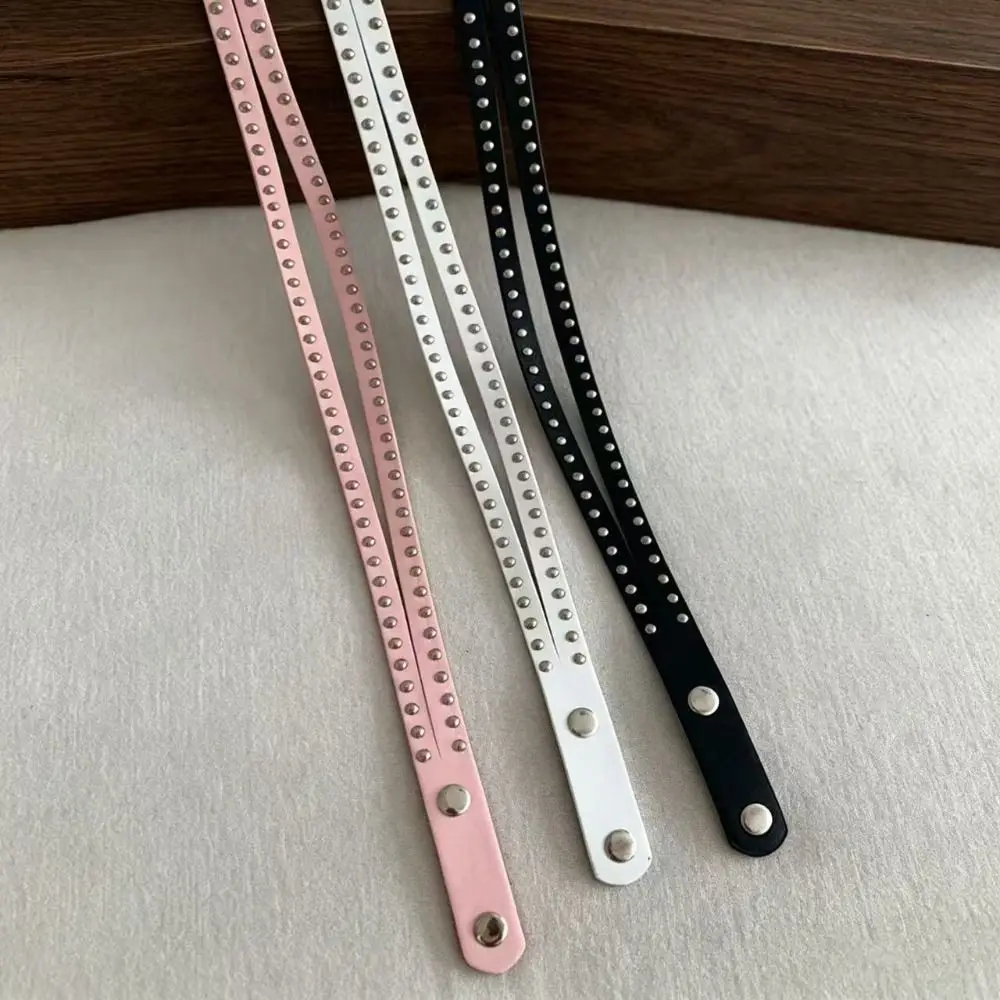 Vintage PU Leather Rivet Belt Spicy Girl Metal Studded Belts Gothic Hip Hop Double-layer Belt Female