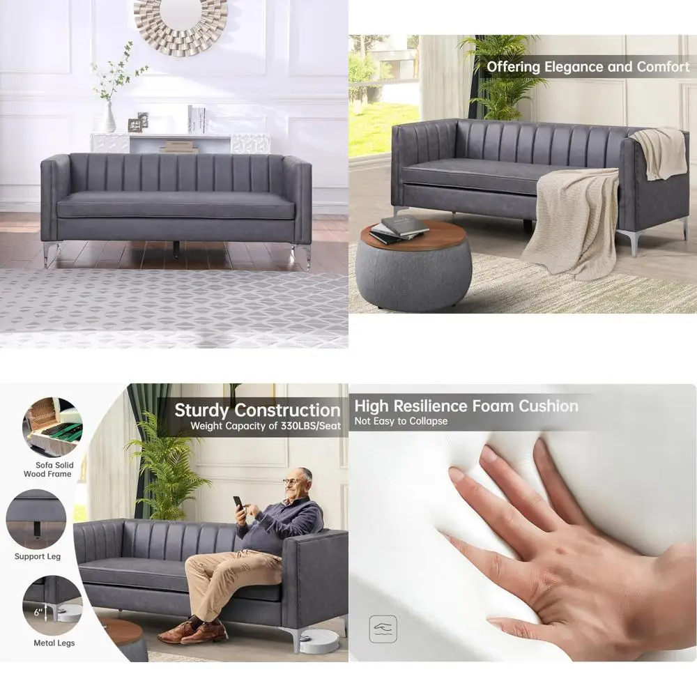 

Morden Fort Luxury Faux Leather Modern Couch Sofa, 71 W Minimalist Style Comfy Couches for Living Room Easy to Clean with Highly