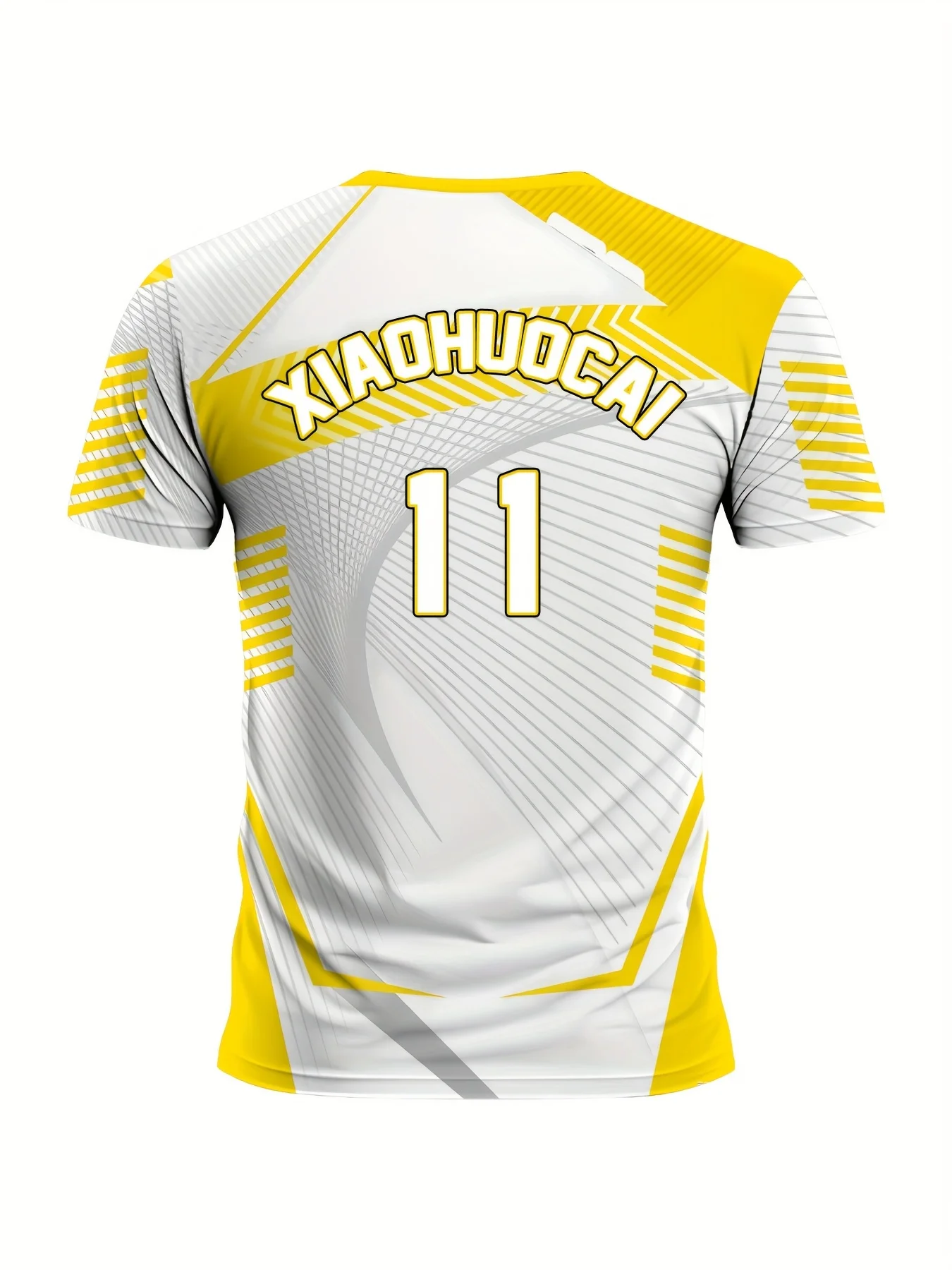 Men Quick Dry High Elastic Sport T Shirt White Yellow Chevron Curve Line Print Breathable Training Top