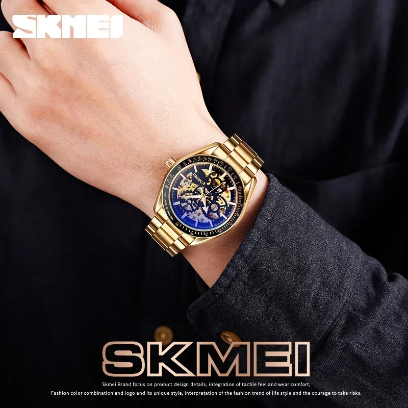 SKMEI 9194 Men Luminous Point Colorful Watch Hour Fashion montre homme Automatic Watches Mens Hollow Mechanical Wristwatches