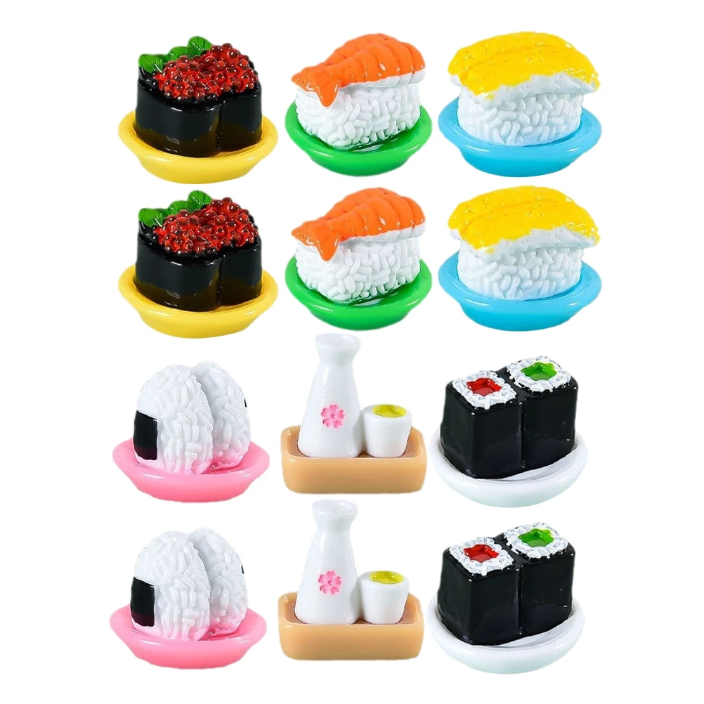 

12pcs Simulation Sushi Miniature Display Model Realistic Resin Decorative Reusable Japanese Dollhouse Figurine Educational Toy