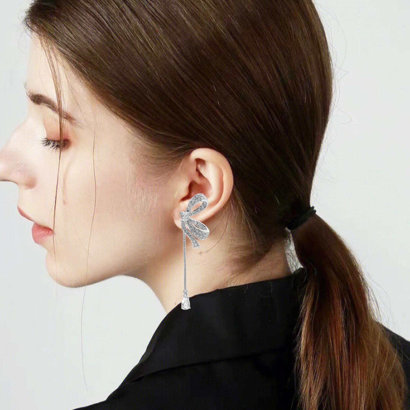 

Earrings Bow Cute Crystal for Women Bowknot Tassel Rhinestone