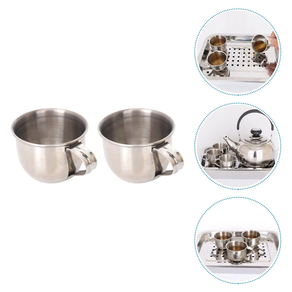 

2 Pcs Stainless Steel Water Cup Small Tea Mug Rustproof Drink Espresso Ground Coffee Metal Beverage Mini Sake Child