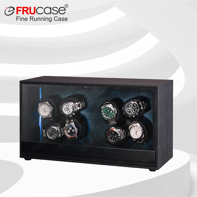 FRUCASE Wooden Watch Winder for Automatic Watches 4 Rolex Box Jewelry Display Collector Storage Wood grain with light
