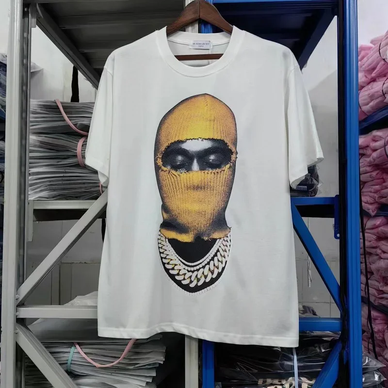 New IH NOM UH NIT Top Tees Short Sleeve Yellow Masked Portrait Printing Men Woman Best Quality O-Neck Casual T-shirt