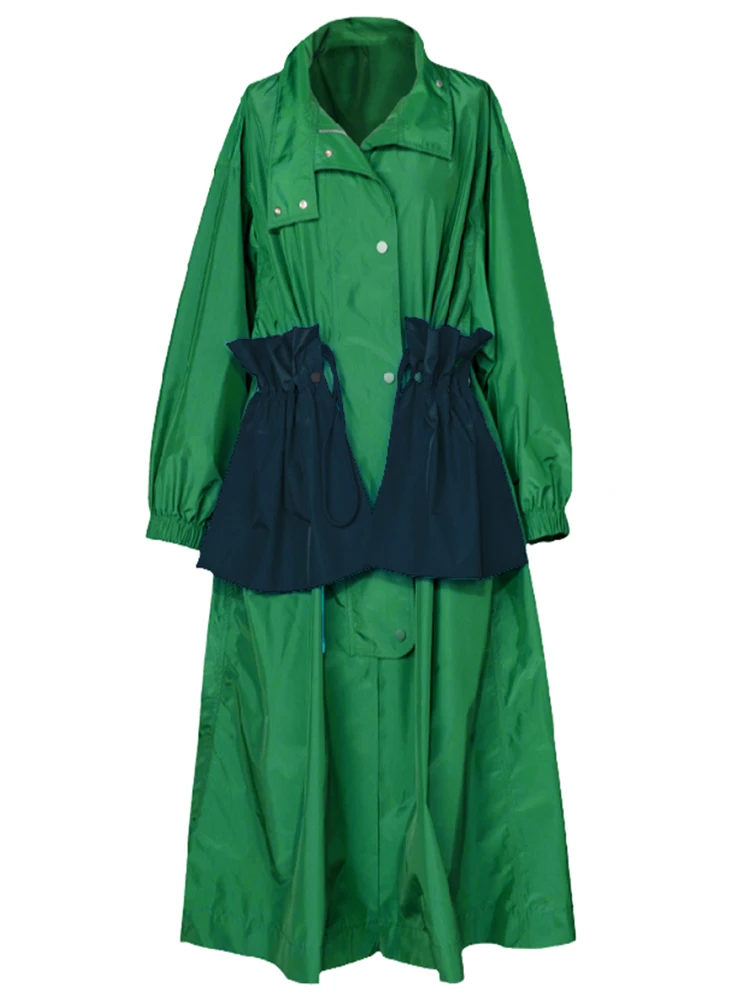 Imagem -03 - Lautaro Primavera Outono Extra Longo Oversized Verde Trench Coat para Mulher com Bolsos Grandes Cordão de Luxo Designer Moda 2023