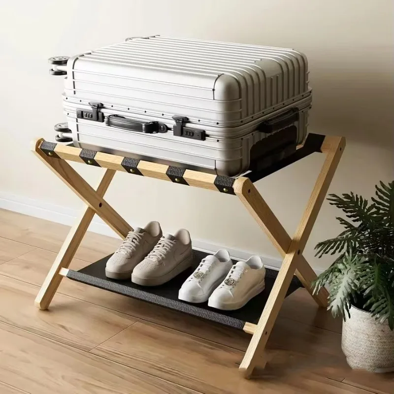 High Quality Foldable Bamboo Luggage Rack for Hotel Bedroom Suitcase Stand