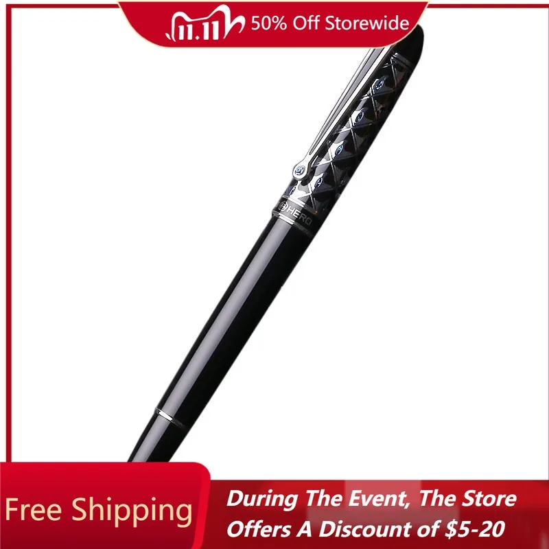 

Hero Dazzling Diamond Cut Design 10K Gold Tip Fountain Pen F Business Office Writing Calligraphy Dark Tip Signature Pen Gift Pen