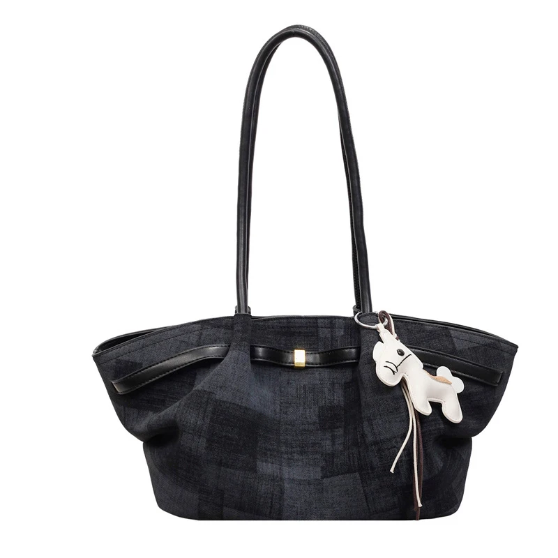 

Women's Black Suede Hobo Bag Korean Style Large Capacity Underarm Commuter Tote Purse