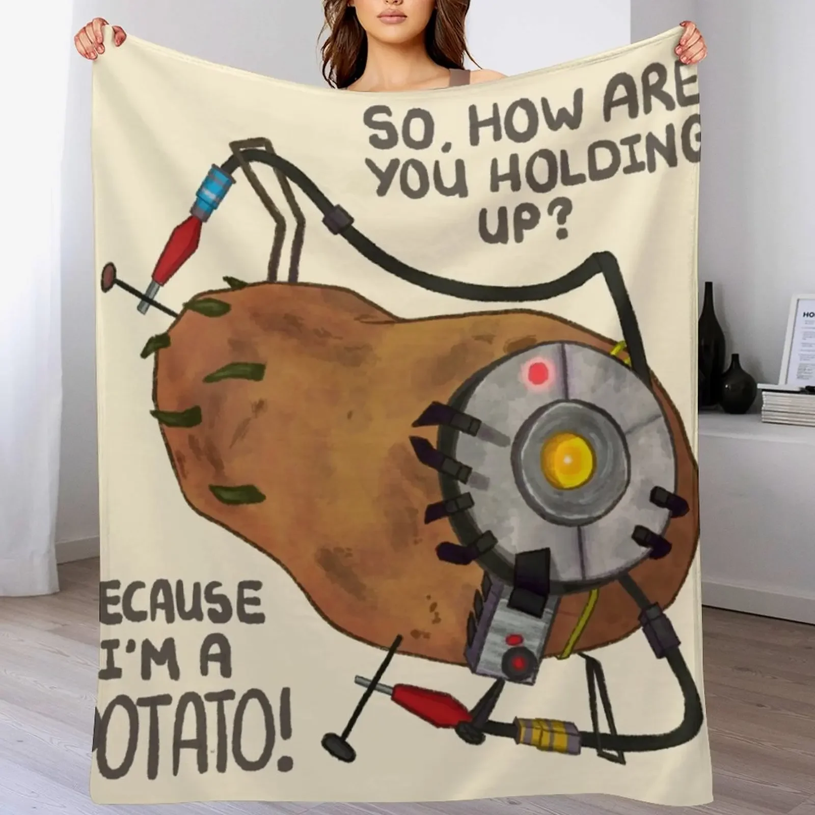 GLaDOS as a Potato (Detailed) Throw Blanket Bed Thermals For Travel Personalized Gift Blankets