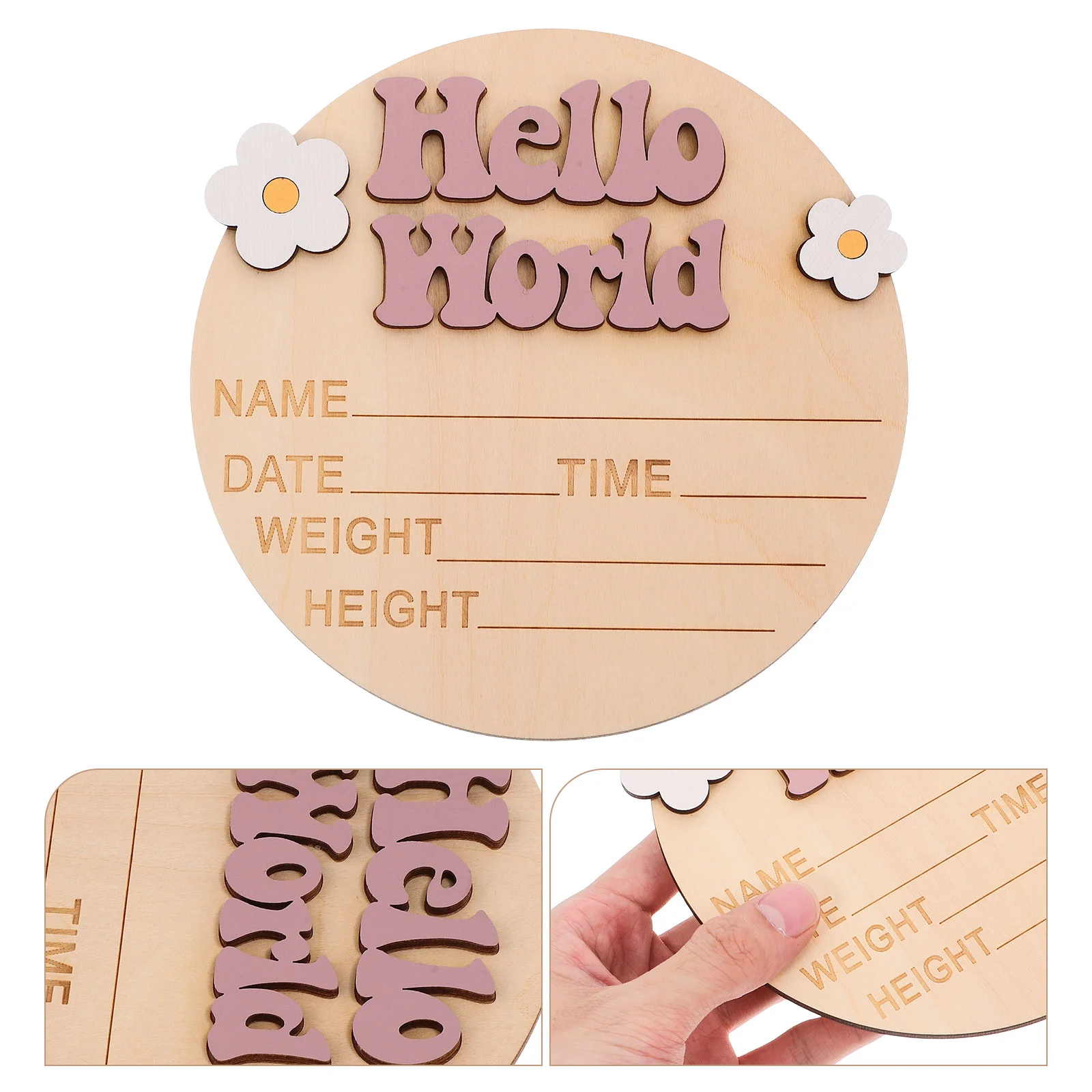 Name Tag Newborn Commemorative Card Signs Baby Birth Announcement Wooden for Nursery